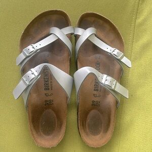 Silver Birkenstock Birks-Flor sandals size 39 or 8.5.